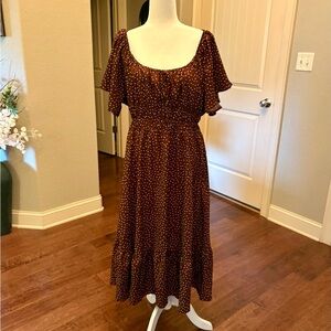 Brown Polka Dot Midi Dress